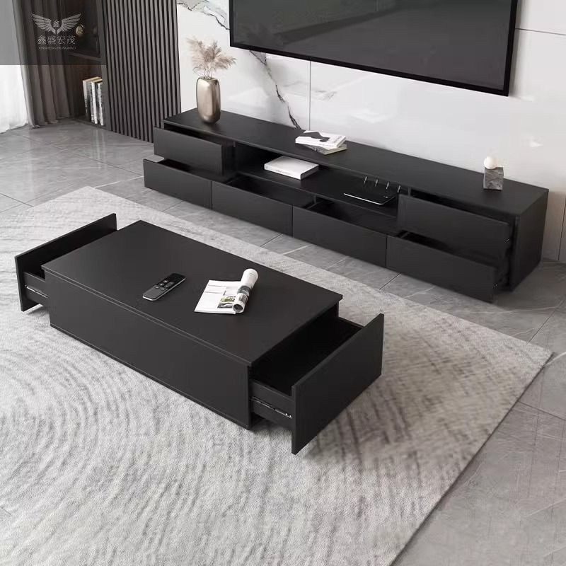Sala de estar simple mesa de té doméstica gabinete de televisión combinado gabinete de televisión en un solo piso negro moderno armario de almacenamiento
