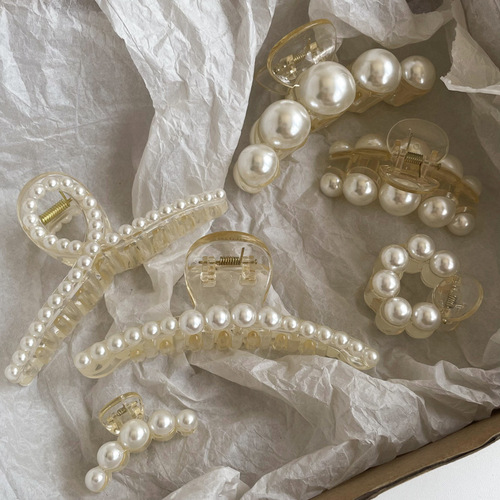 Korean cross pearl hair clip on the back of the head, elegant temperament, large hair shark hair clip, headwear for women