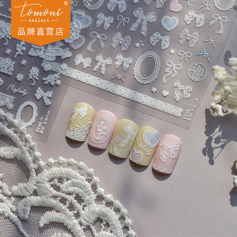 Tomoni embossed nail art stickers diy popular Japanese stationery retro nail stickers plaid lace nail art accessories