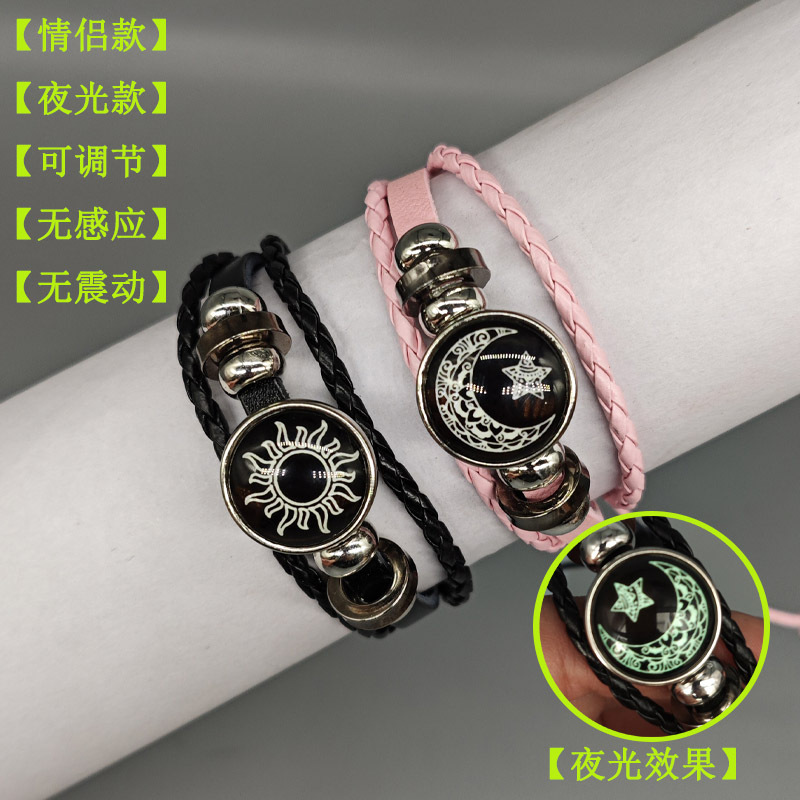 DF夜光日月恋人时光宝石手链男女通用复古手工多层串珠编织情侣款
