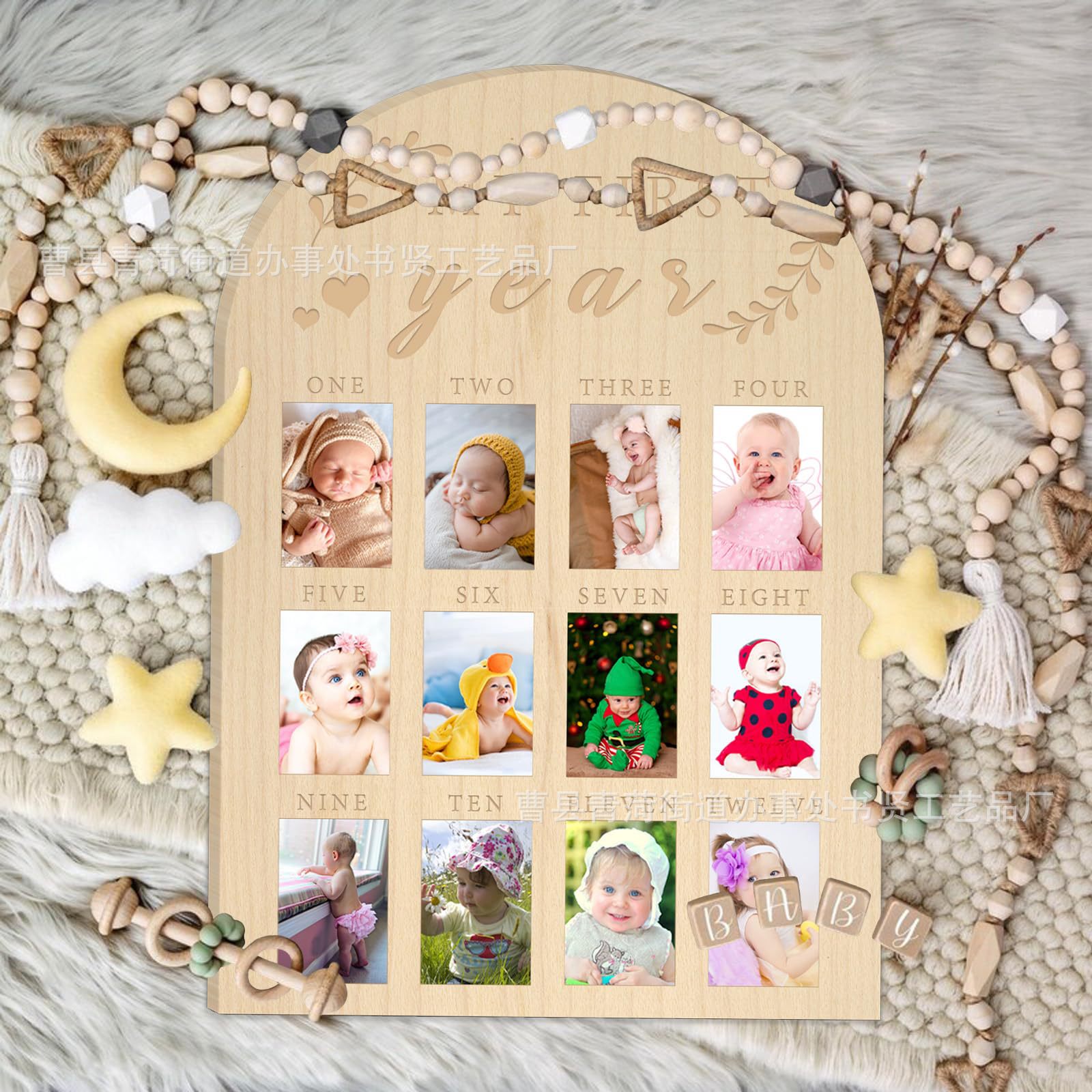 Newborn first year milestone photo frame wooden baby commemorative photo frame newborn monthly card photo frame