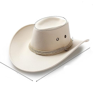 Western Suede Cowboy Hat with Rope, Off-White Bullfighter Hat with Large Brim, Suede Beach Sun Hat