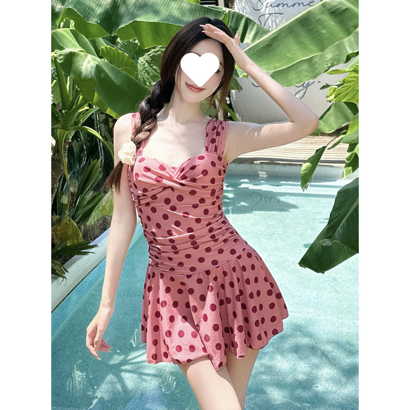 M7S泳衣女夏新款女孩纯欲遮肉大小胸聚拢连体裙式泡温泉游泳装度|undefined