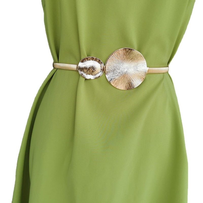 Catena in vita per abito con semplice cintura in metallo e decorazione con anello in oro per bambini in Europa e America, catena in vita elastica esagerata_voghion.com