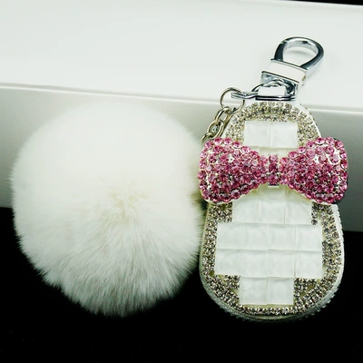 Diamond-embedded monqi car car: Static Rod/Key Bag - jelly-white-key-case-fur-ball