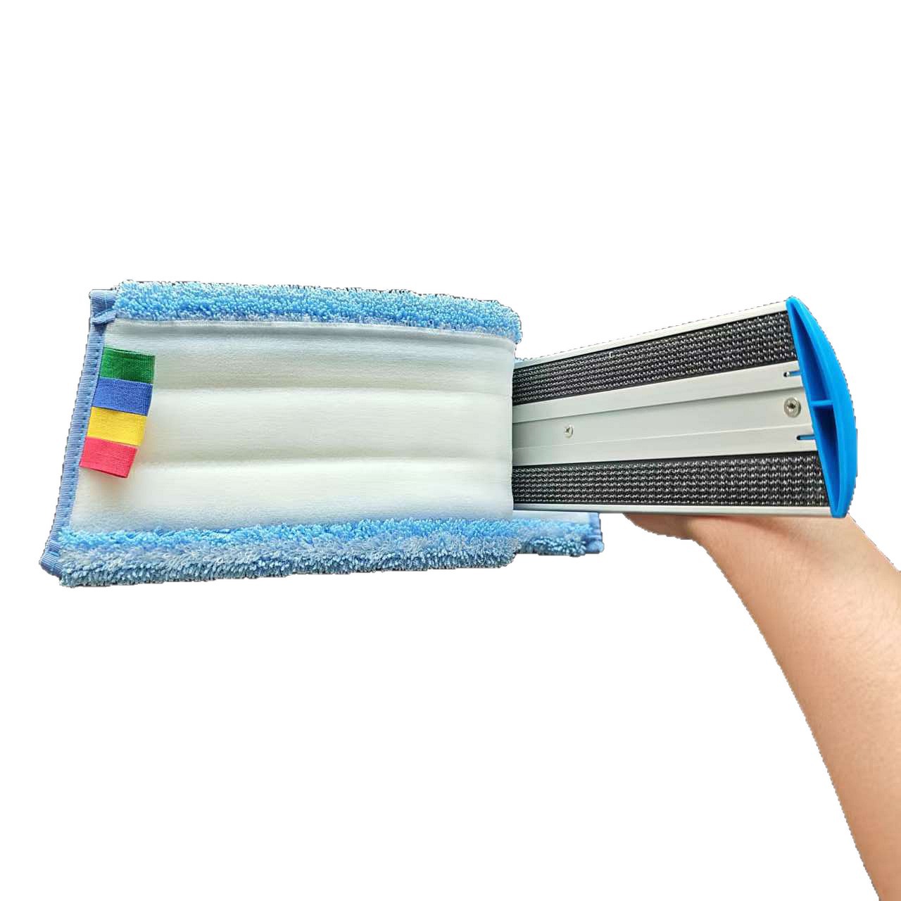 Propiedad hotelera del hospital, cabeza de fregona de microfibra, fregona plana pegada de cuatro colores, tela de suelo para reemplazar la cabeza de Fregona