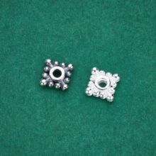 S925纯银方形雪花隔片四方形齿轮散珠间隔片手工DIY编绳手链隔珠