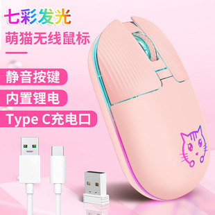 Cute Cat Animal Mouse 2.4g Wireless Charging Mouse Luna Wireless Mouse Rgb Colorful Luminous Mouse
