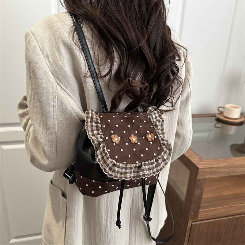Women's Floral Polka Dot Backpack Vintage College Style Daypack_voghion.com