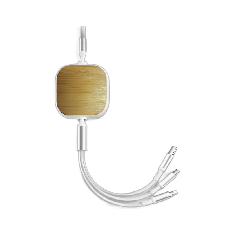 Cable de datos de paja de trigo, cable de carga tres en uno, cargador rápido cuadrado, multifunción, logotipo de impresión de madera y bambú transfronterizo