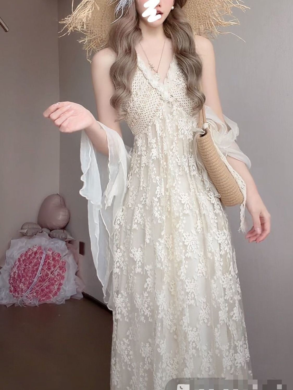 Váy maxi nữ thắt eo phong cách nghỉ dưỡng cổ yếm dây mảnh — Váy dài 122 chi tiết 9