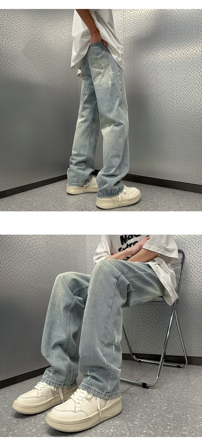 Men's Washed Retro Denim Jeans Straight Leg Loose Fit High Street Style Slimming Long Pants Trendy Casual Wear_mkmklike.com