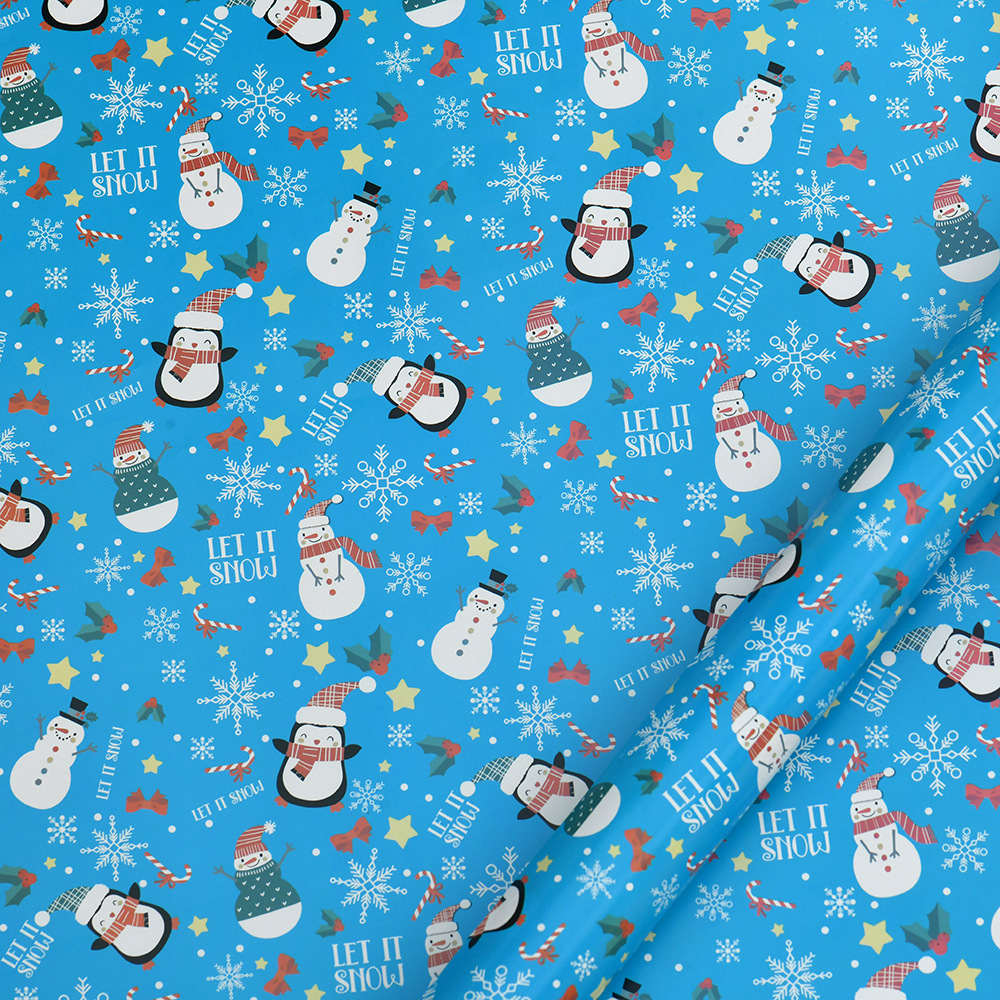 Nuevo papel recubierto brillante papel de regalo de navidad papel de regalo muñeco de nieve de dibujos animados árbol de navidad papel de regalo