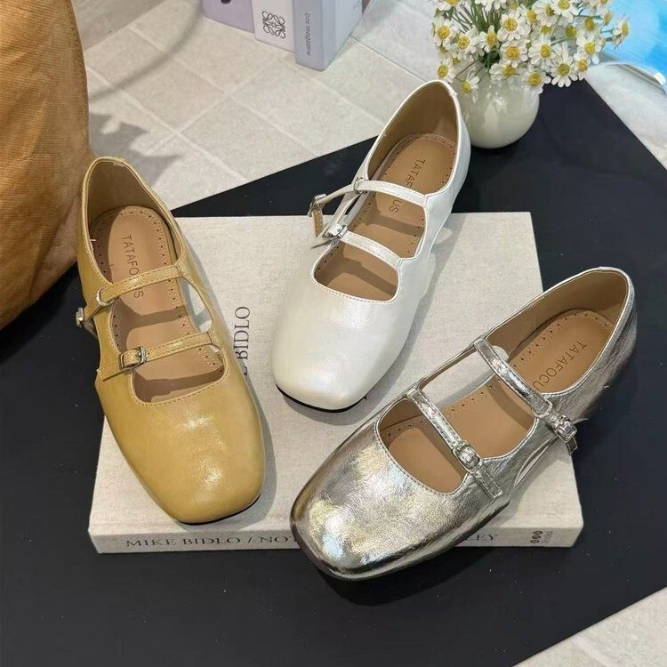 French Retro Style Square-Toe Mary Jane Shoes for Women, 2026 Summer New Model, Double Buckle Strap, Flat Genuine Leather Shallow Mouth Single Shoes, Versatile French Retro Style Square-Toe Mary Jane Shoes for Women, 2026 Summer New Model, Double Buckle Strap, Flat Genuine Leather Shallow Mouth Single Shoes, Versatile
