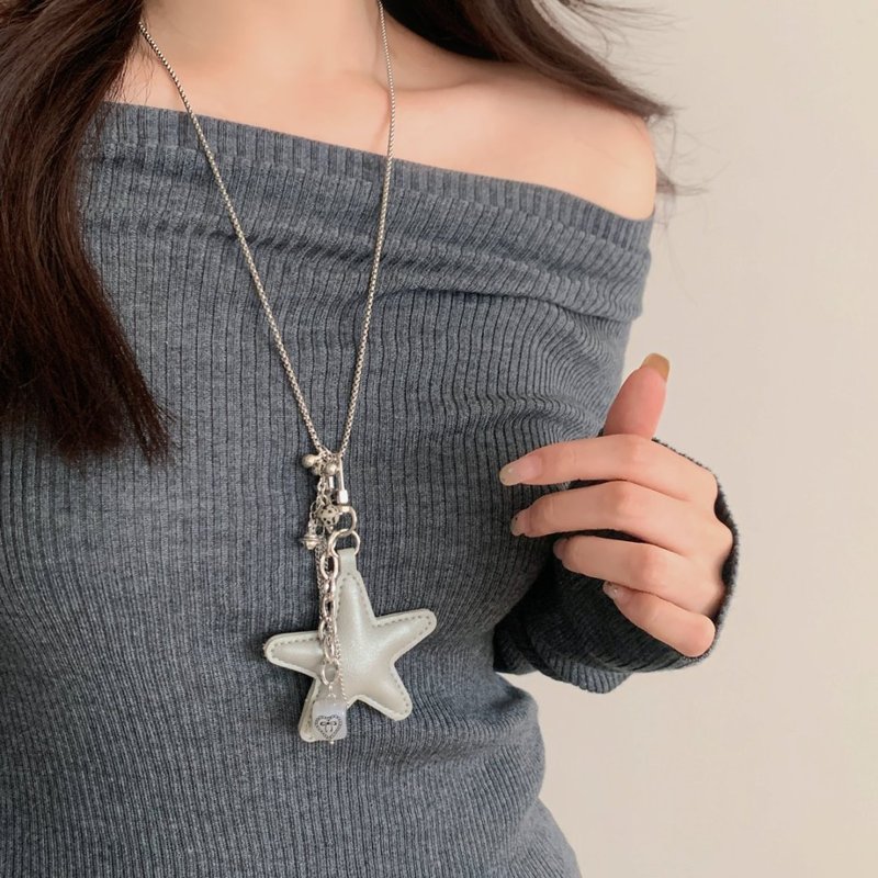 潮流皮质星星虎眼石流苏项链女小众高级感长款毛衣链日常百搭配饰|undefined