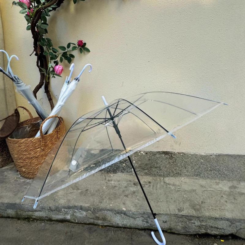 包邮一次性透明雨伞批货长柄自动塑料白色高颜值透明伞|undefined
