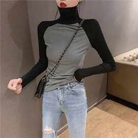 高领打底衫秋冬女士韩国复古堆堆领长袖修身T恤百搭显瘦气质上衣
