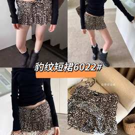 豹纹绑带设计小短裙蛋糕裙裤女2025秋季美式辣妹复古风字裙