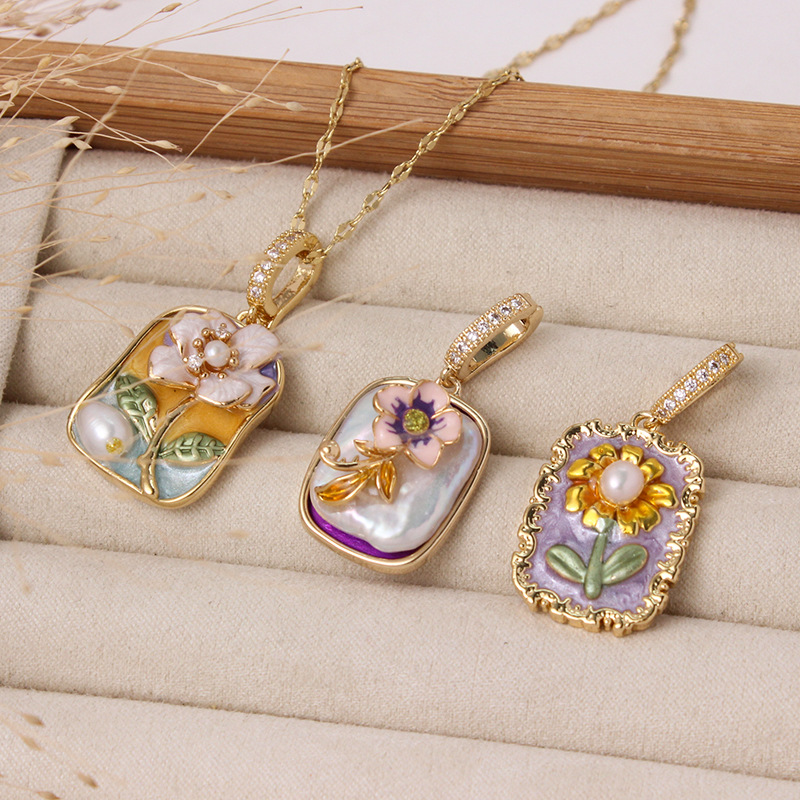 6g Weight Pendant Jewelry Making Type DIY Ornament Accessories Classification 1 Piece Quantity Freshwater Pearl, Copper Material Flower Pattern All Seasons Season Plating Design Chinoiserie, Classical Style 1 Piece Freshwater Pearl Copper Flower Pendant 2