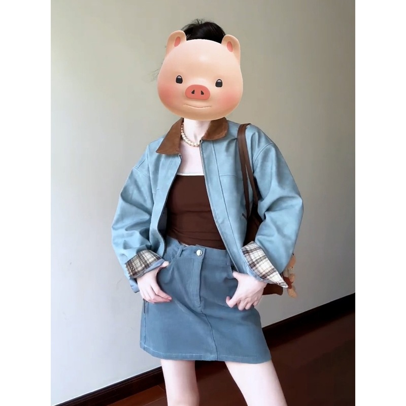 感巨好看秋冬装穿搭一整套2025新款蓝色套装连衣裙子潮流半身短裙|undefined