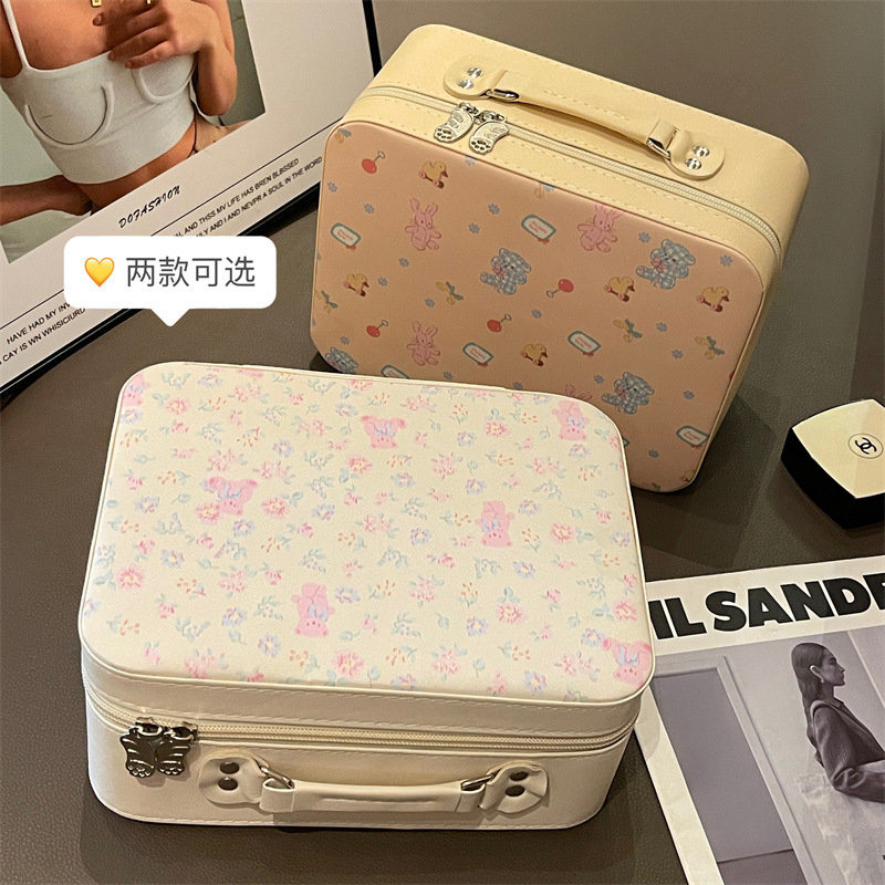 Bolsa de cosméticos con espejo de gran capacidad caja de cosméticos linda maleta pequeña bolsa de almacenamiento de cosméticos portátil de viaje femenino