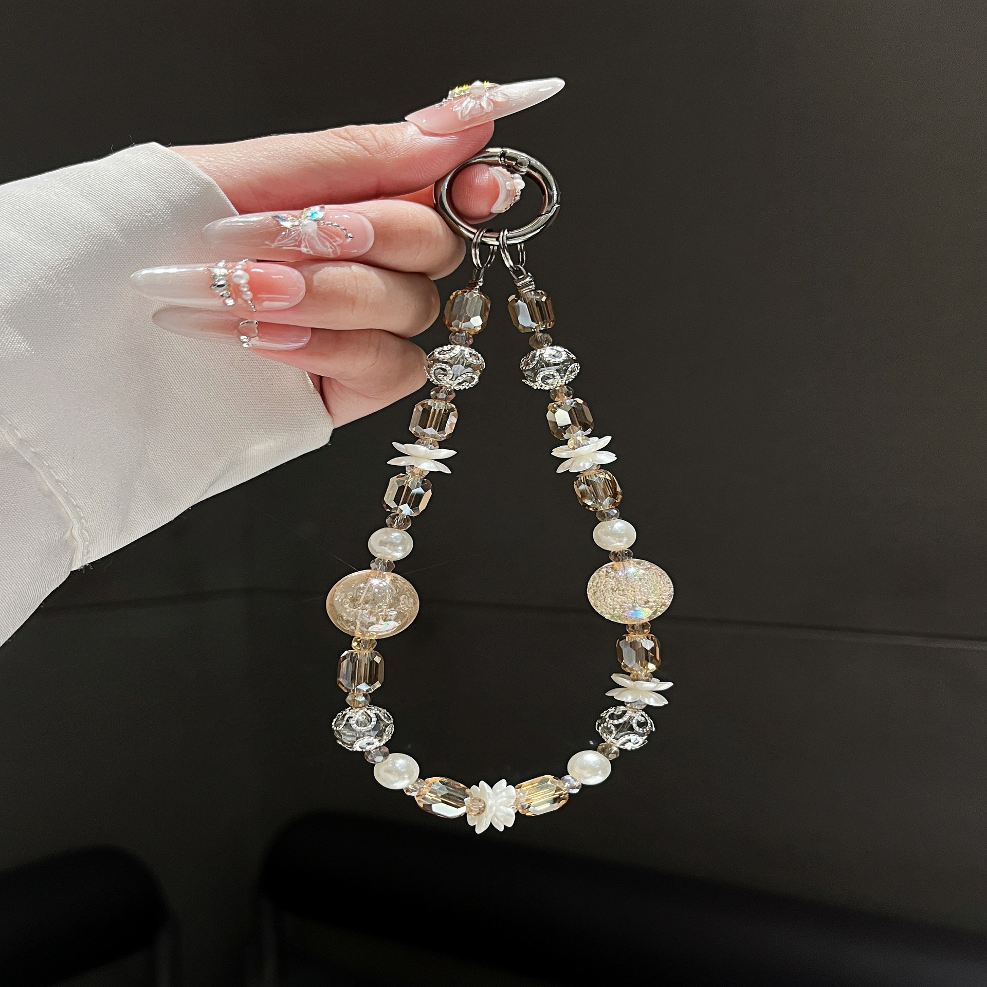 Coloridas cuentas redondas flores cuentas de cristal cordón de teléfono móvil femenino de alta calidad accesorios de bolso de cadena de muñeca DIY hechos a mano