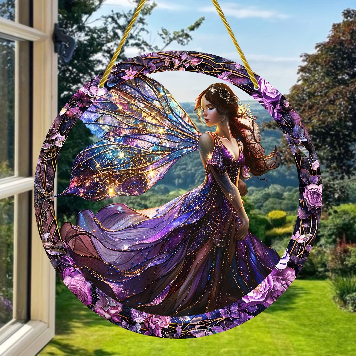 Decoración creativa transfronteriza acrílica disco plano colgar princesa de cuento de hadas belleza figura de captura de sol ventana decoración porche