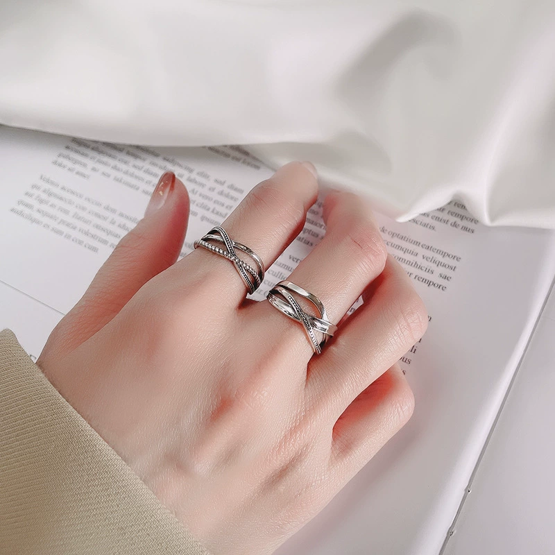 Geometric retro universal ring, silver 925 sample, European style