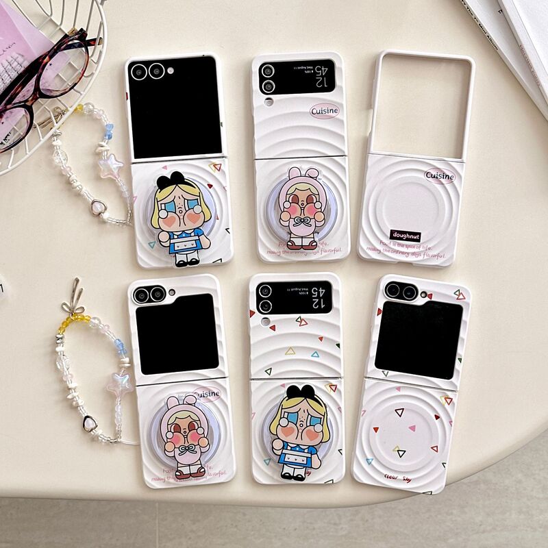 Suitable for Samsung Galaxy Zflip5/6/ 30% off Foldable Phone Case with Wave Pattern Crying Doll Magnetic Protective Case Japan and Korea