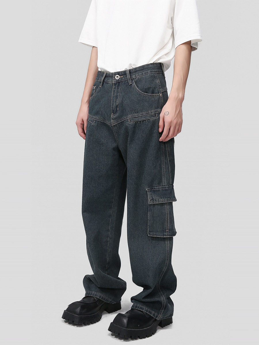 Mtlclothes ropa de Hombre | 2023 otoño nuevo diseño retro americano multi-Bolsillo ropa de trabajo jeans moda