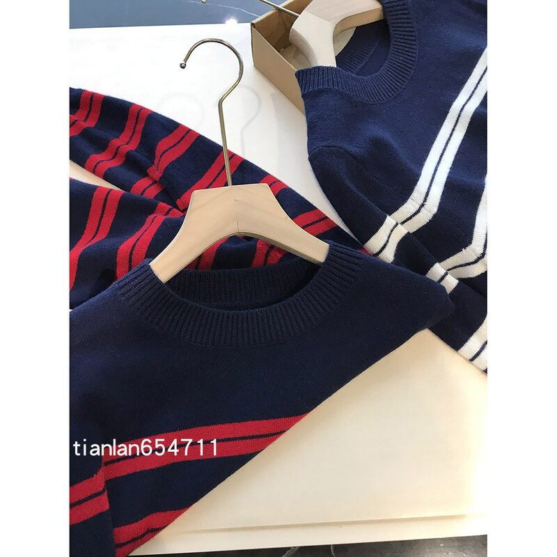 Row-Style Outfit~Old Money Casual Style!~Cashmere and Yak Wool Contrast Striped Wool Knit Sweater 077