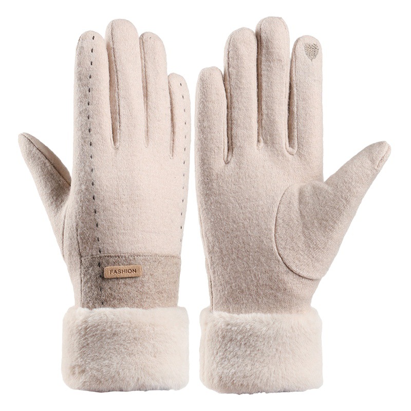 Guantes térmicos de lana de las mujeres de estilo coreano conducción a prueba de frío forro de lana engrosada al aire libre a prueba de viento ciclismo guantes de pantalla táctil de invierno