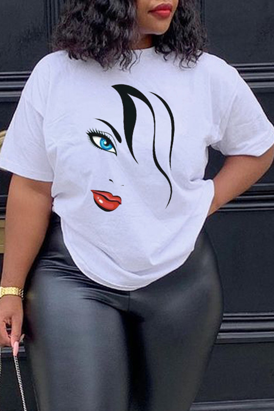 Amazon Independent Station Simple Short-Sleeved Lips and Eyes Printed Women's Round Neck T-Shirt Short-Sleeved European and American White Gray Cotton Amazon Independent Station Simple Short-Sleeved Lips and Eyes Printed Women's Round Neck T-Shirt Short-Sleeved European and American White Gray Cotton