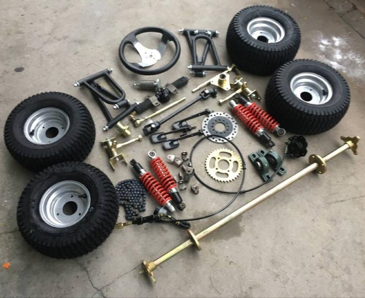 DIY four-wheeled motorcycle off-road kart accessories: front suspension, steering mechanism, rear axle, rear bridge, and frame