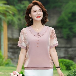 2025年新作中高年女性の控えめな夏半袖Tシャツトップス中年ママの夏のファッションシャツ|undefined