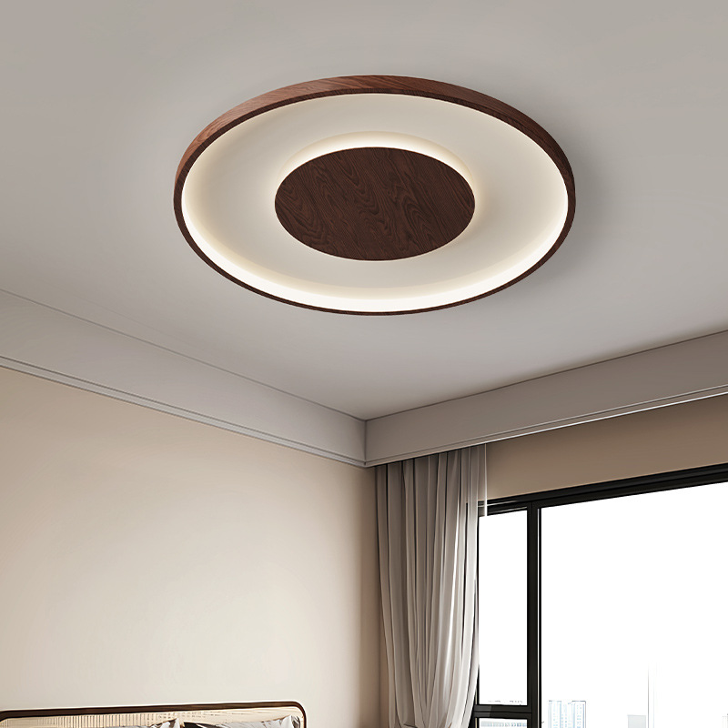 Lámpara de dormitorio de color nogal retro Lámpara de techo de estilo antiguo americano Lámpara de protección ocular de habitación cálida de espectro completo Zhongshan