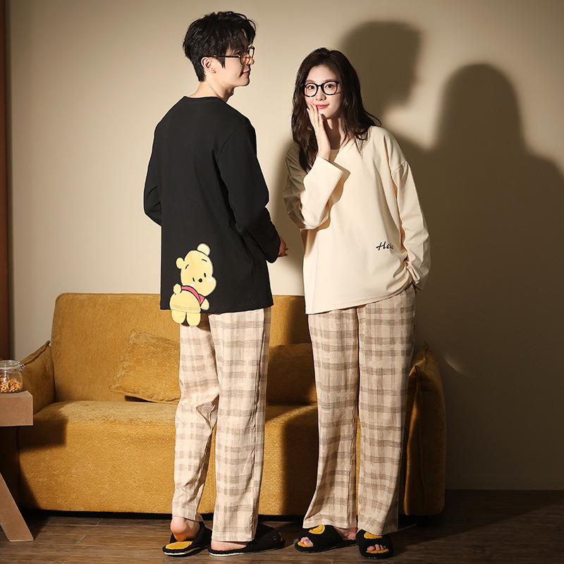 2025 New Couple Pajamas Autumn Style Pure Cotton Long-Sleeved Women's Cartoon Men's Large Size Comfortable Home Wear Set