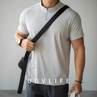 【UPF50+】半拉链运动短袖T恤速干衣男士春季新款户外健身跑服