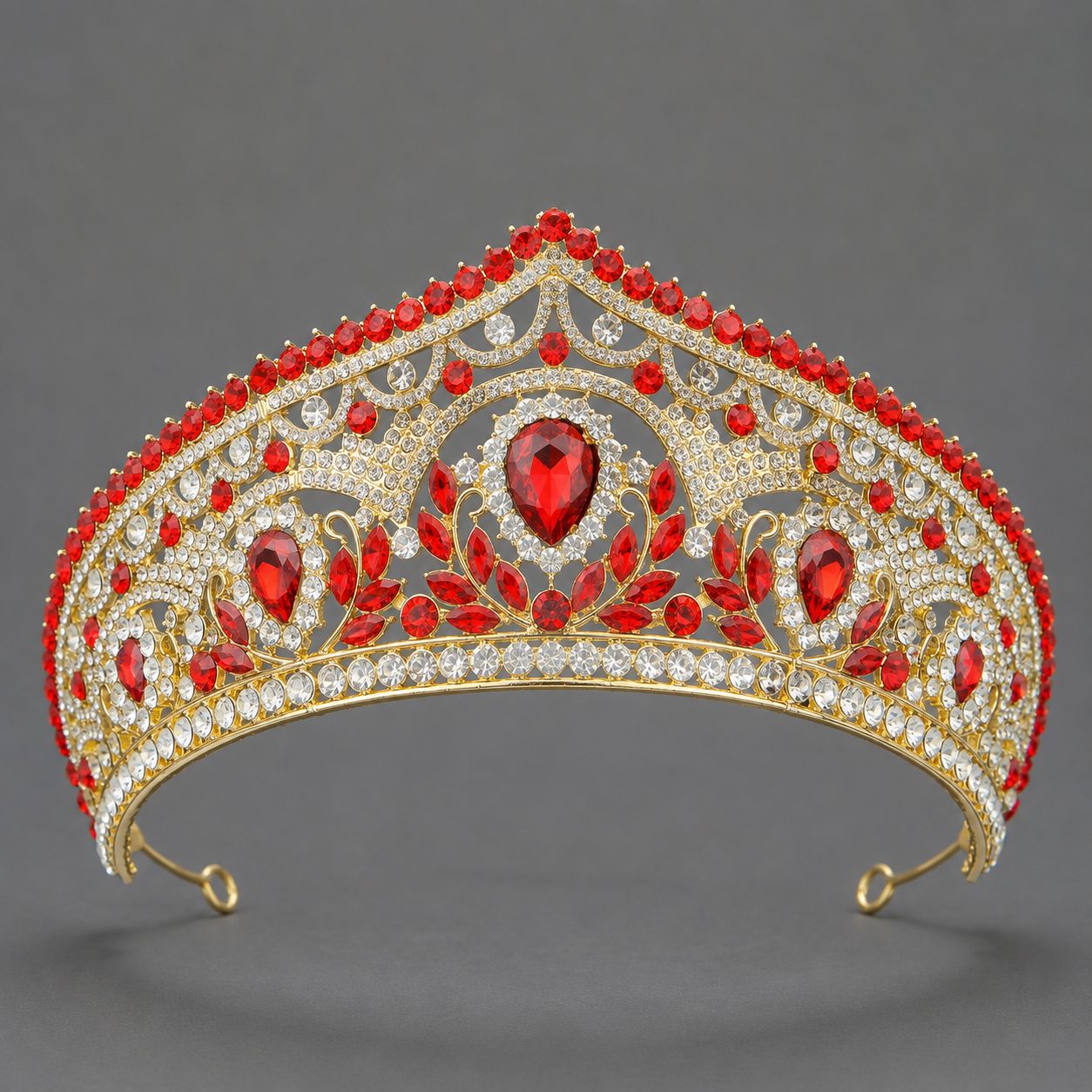 Corona Barroca Retro con Cristales Rojos de Aleación y Cristal Rojo, Acabado galvanizado, para desfiles, bodas y fiestas image 17