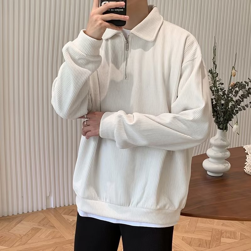 Half Zip Long Sleeve T-shirt Men Spring and Autumn New Loose Top for Men's Fashion Brand Casual Polo Neck Sweater_voghion.com