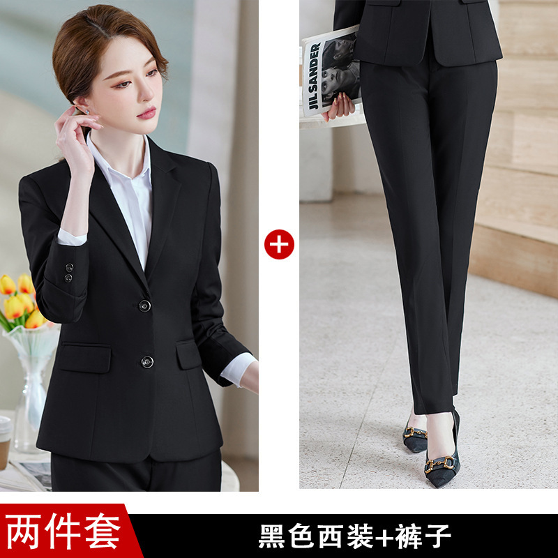 女性用黒スーツ、春秋プロフェッショナルフォーマルスーツ、高級公務員職場面接作業服|undefined