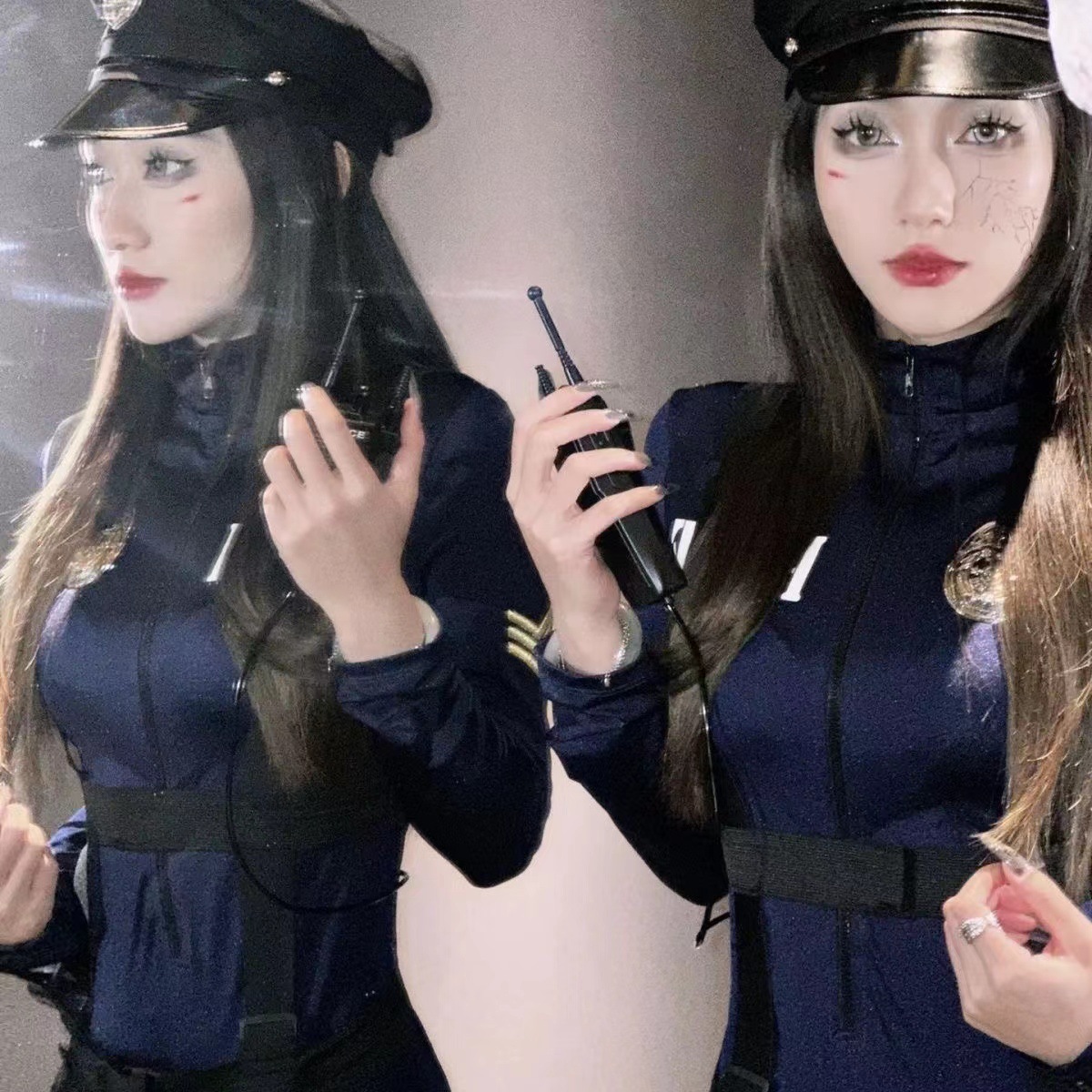 Sexy Policewoman Cosplay Uniform Set with Hat, Tight Jumpsuit, One Size — detail image 6