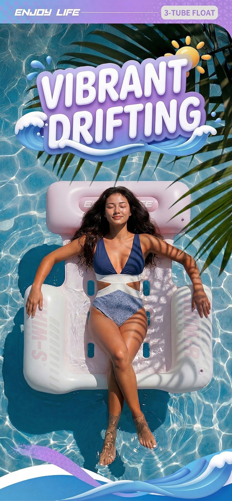 Cartoon Macaron Three-tube Inflatable Pool Hammock Water Raft_voghion.com