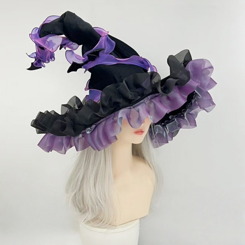 ハロウィン魔女帽子ダークバットウィザード大きなつば帽子ゴシックロリータドレスコスプレ帽子小道具|undefined