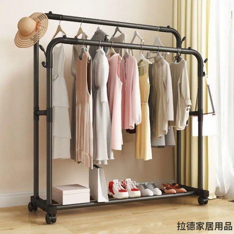 Hanger Floor Vertical Indoor Balcony Drying Rack Household Simple Coat Rack Shoe Rack Integrated Single and Double Rod Hanger