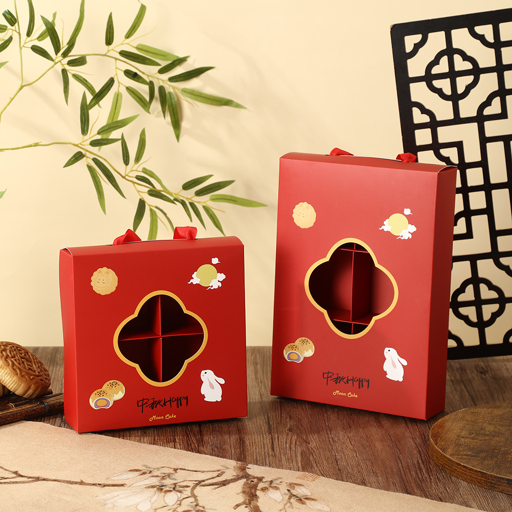 新款红色兔耳朵中秋礼盒高档中式手提礼品包装盒蛋黄酥冰皮月饼盒