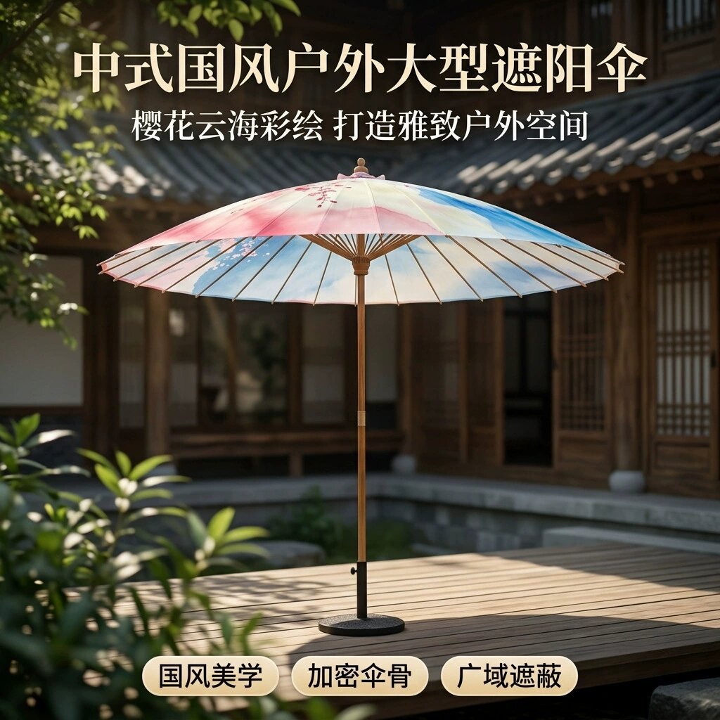 KL Chinese-style oil-paper umbrella, outdoor intangible cultural heritage handmade Chinese-style courtyard villa garden tea brewing umbrella, red rainproof umbrella