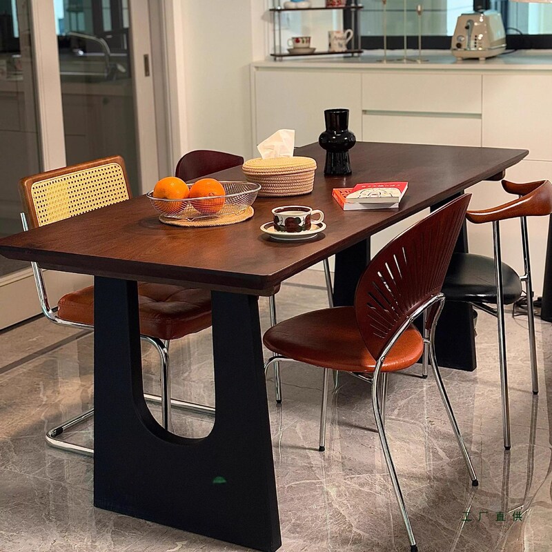 Solid Wood Dining Table Walnut Living Room Large Long Desk Workbench Large Board Dining Desk Integrated Conference Table Office Desk