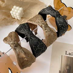 韓版高級感燙鑽發箍水鑽網紗寬邊頭箍高顱頂洗臉發卡滿鑽打結頭飾