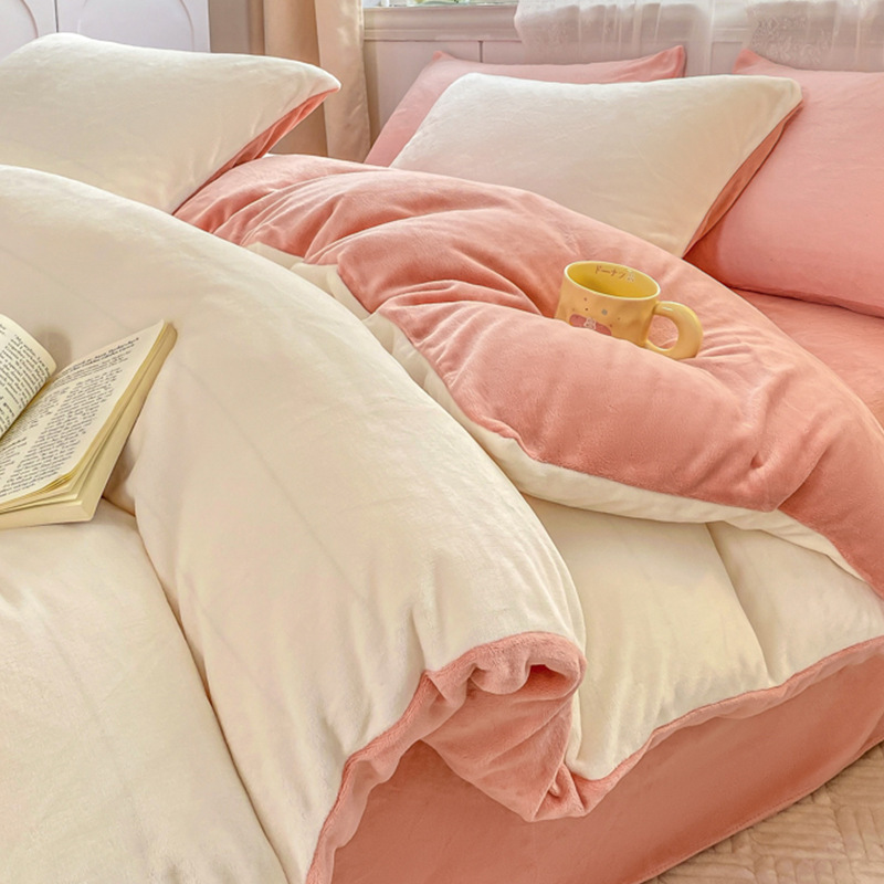 Otoño e invierno engrosado leche cama de cuatro piezas conjunto de coral cubierta de edredón de flanel doble sábanas de tres piezas conjunto